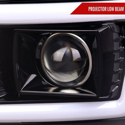 2008-2010 Ford F-250/F-350/F-450/F-550 LED Sequential Turn Signal Bar Projector Headlights (Jet Black Housing/Clear Lens)