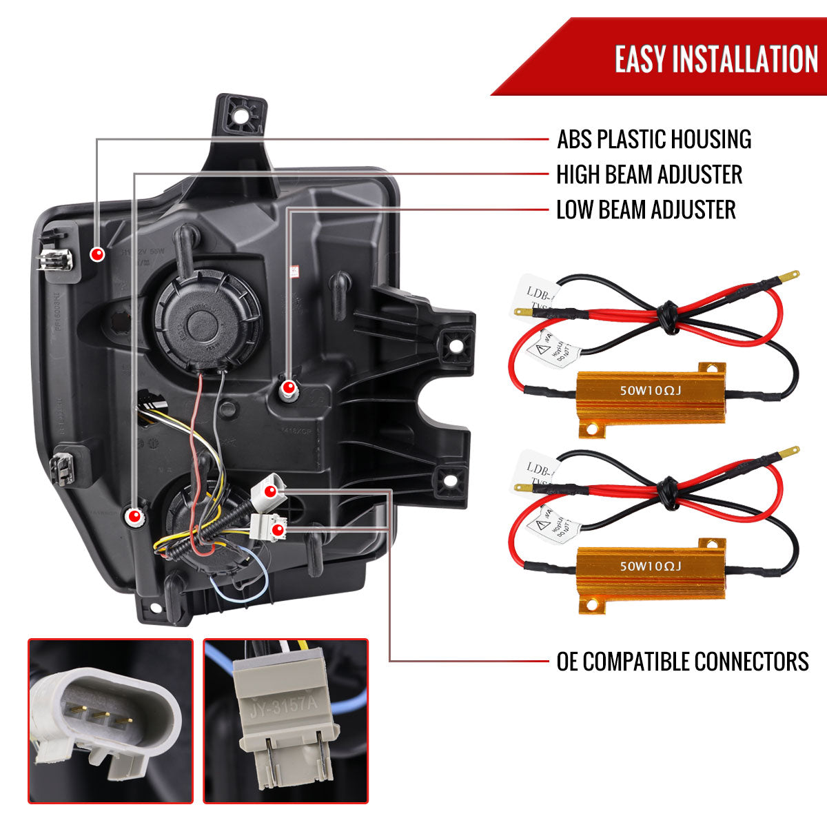 2008-2010 Ford F-250/F-350/F-450/F-550 LED Sequential Turn Signal Bar Projector Headlights (Jet Black Housing/Clear Lens)
