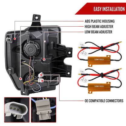 2008-2010 Ford F-250/F-350/F-450/F-550 LED Sequential Turn Signal Bar Projector Headlights (Jet Black Housing/Clear Lens)