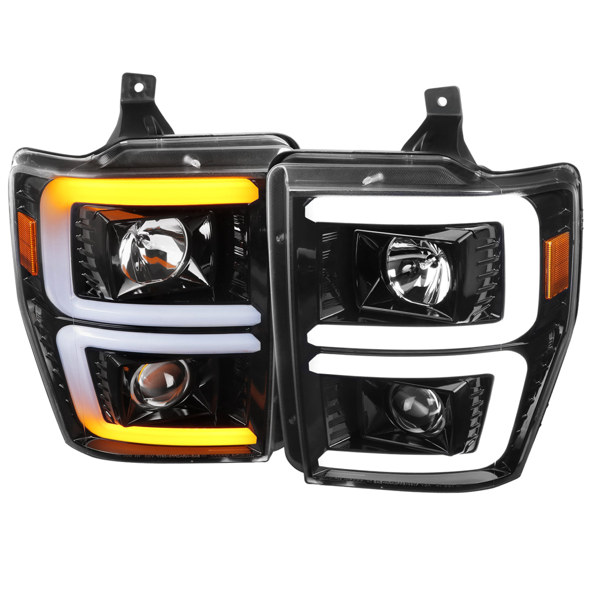 2008-2010 Ford F-250/F-350/F-450/F-550 LED Sequential Turn Signal Bar Projector Headlights (Jet Black Housing/Clear Lens)