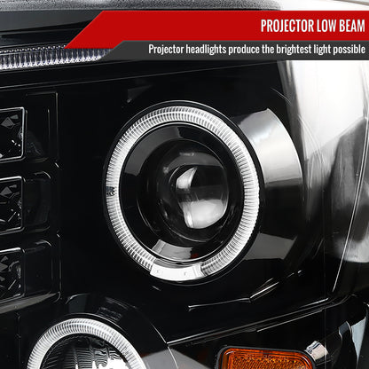 2008-2010 Ford F-250 F-350 F-450 SMD Dual Halo Projector Headlights (Jet Black Housing/Clear Lens)