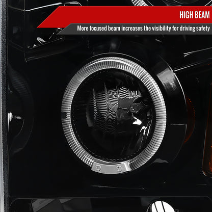 2008-2010 Ford F-250 F-350 F-450 SMD Dual Halo Projector Headlights (Jet Black Housing/Clear Lens)