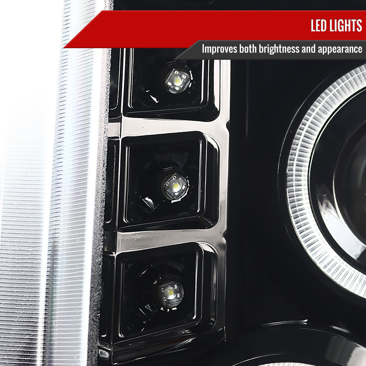 2008-2010 Ford F-250 F-350 F-450 SMD Dual Halo Projector Headlights (Jet Black Housing/Clear Lens)