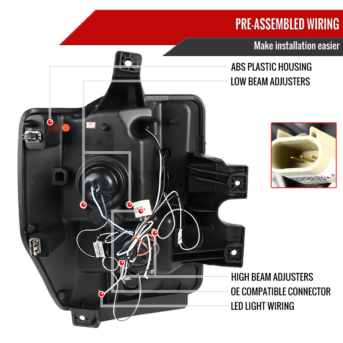 2008-2010 Ford F-250 F-350 F-450 SMD Dual Halo Projector Headlights (Jet Black Housing/Clear Lens)