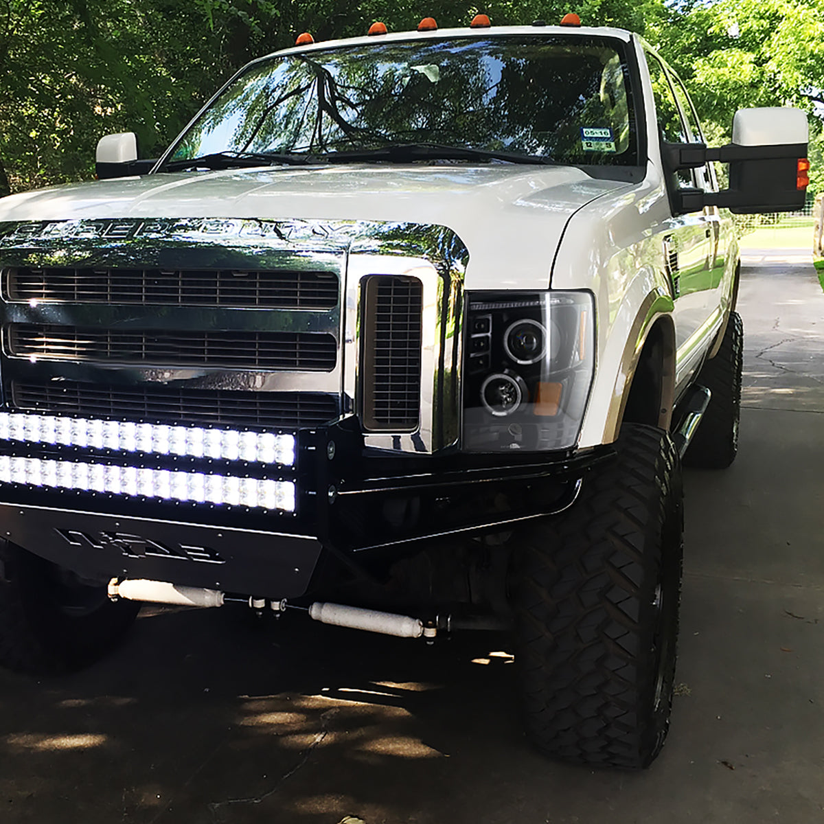 2008-2010 Ford F-250 F-350 F-450 SMD Dual Halo Projector Headlights (Jet Black Housing/Clear Lens)