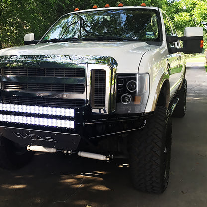 2008-2010 Ford F-250 F-350 F-450 SMD Dual Halo Projector Headlights (Jet Black Housing/Clear Lens)