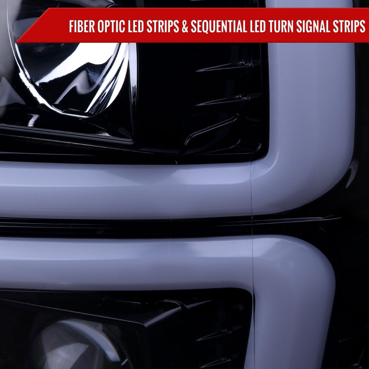 2008-2010 Ford F-250/F-350/F-450/F-550 LED Sequential Turn Signal Bar Projector Headlights (Glossy Black Housing/Smoked Lens)