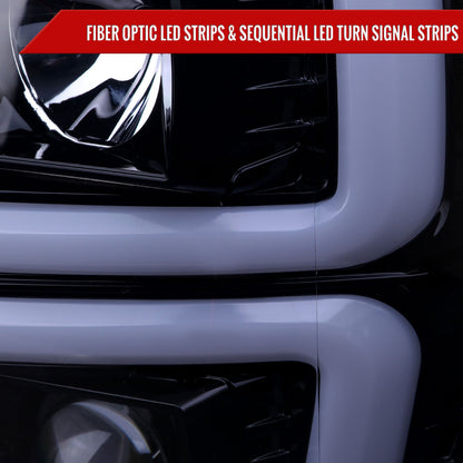 2008-2010 Ford F-250/F-350/F-450/F-550 LED Sequential Turn Signal Bar Projector Headlights (Glossy Black Housing/Smoked Lens)