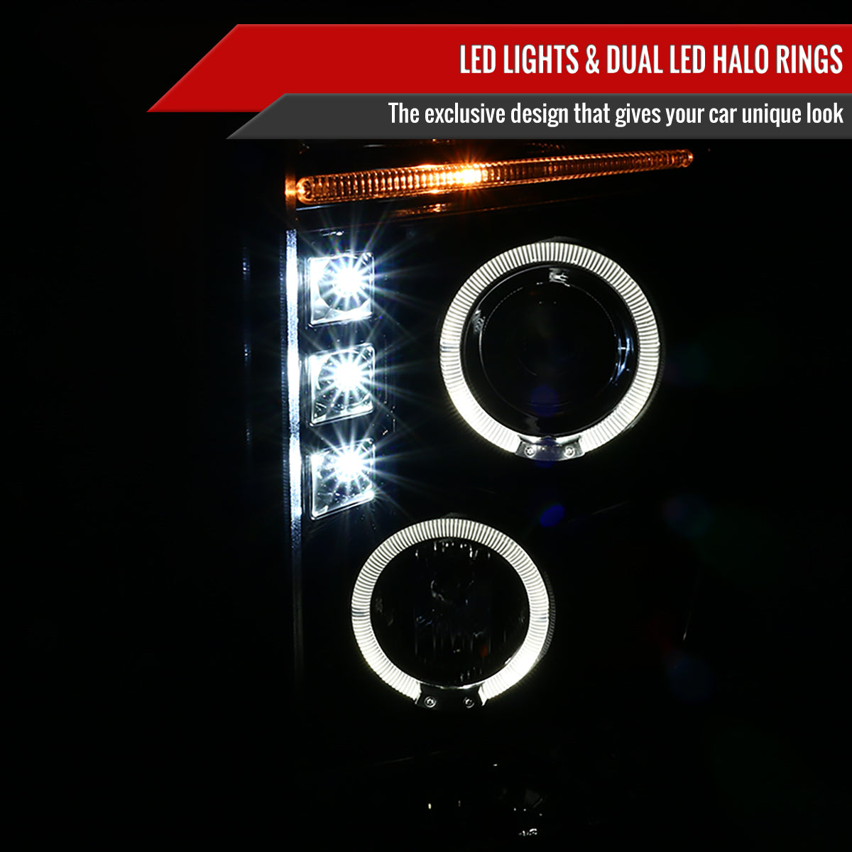 2008-2010 Ford F-250 F-350 F-450 Dual Halo Projector Headlights (Glossy Black Housing/Smoked Lens)