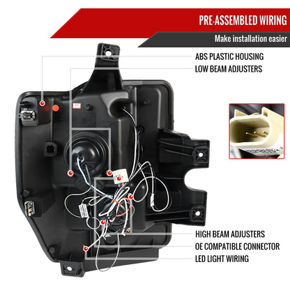 2008-2010 Ford F-250 F-350 F-450 Dual Halo Projector Headlights (Glossy Black Housing/Smoked Lens)