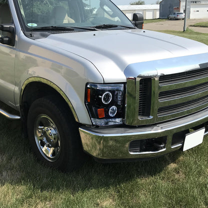 2008-2010 Ford F-250 F-350 F-450 Dual Halo Projector Headlights (Glossy Black Housing/Smoked Lens)