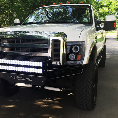 2008-2010 Ford F-250 F-350 F-450 Dual Halo Projector Headlights (Glossy Black Housing/Smoked Lens)