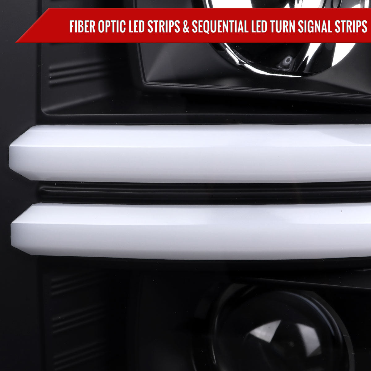 2008-2010 Ford F-250/F-350/F-450/F-550 LED Sequential Turn Signal Bar Projector Headlights (Matte Black Housing/Clear Lens)