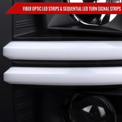 2008-2010 Ford F-250/F-350/F-450/F-550 LED Sequential Turn Signal Bar Projector Headlights (Matte Black Housing/Clear Lens)