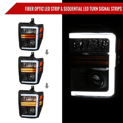 2008-2010 Ford F-250/F-350/F-450/F-550 Super Duty Projector Headlights w/ LED Sequential Turn Signal (Matte Black Housing/Clear Lens)