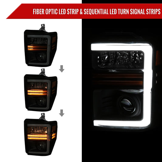 2008-2010 Ford F-250/F-350/F-450/F-550 Super Duty Projector Headlights w/ LED Sequential Turn Signal (Matte Black Housing/Smoked Lens)