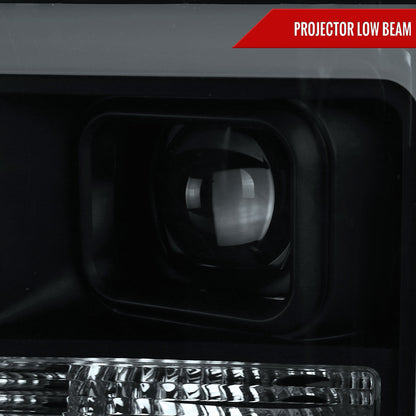 2008-2010 Ford F-250 F-350 F-450 LED C-Bar Projector Headlight (Black Housing/Smoked Lens)