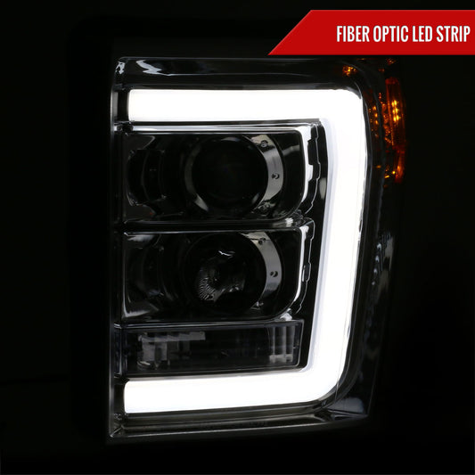2011-2016 F-250/F-350/F-450/F-550 LED C-Bar Projector Headlights (Chrome Housing/Clear Lens)