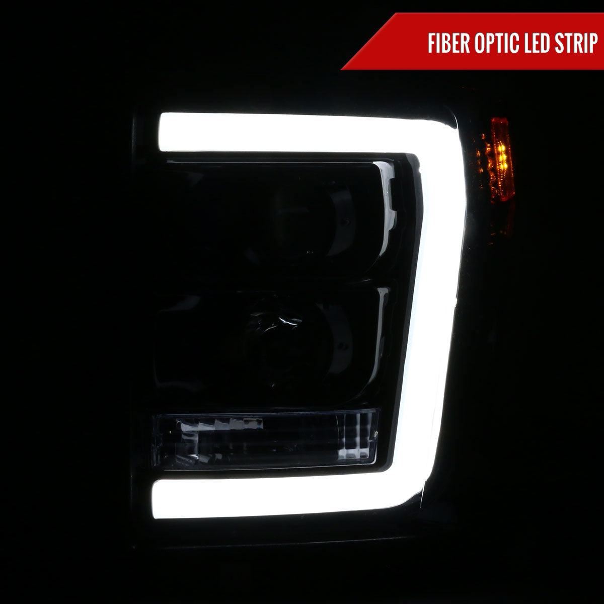 2011-2016 F-250/F-350/F-450/F-550 LED C-Bar Projector Headlights (Glossy Black Housing/Smoked Lens)