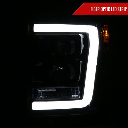 2011-2016 F-250/F-350/F-450/F-550 LED C-Bar Projector Headlights (Glossy Black Housing/Smoked Lens)