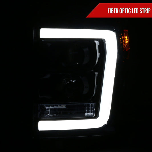 2011-2016 F-250/F-350/F-450/F-550 LED C-Bar Projector Headlights (Glossy Black Housing/Smoked Lens)