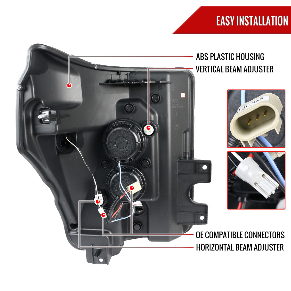 2011-2016 F-250/F-350/F-450/F-550 LED C-Bar Projector Headlights (Glossy Black Housing/Smoked Lens)