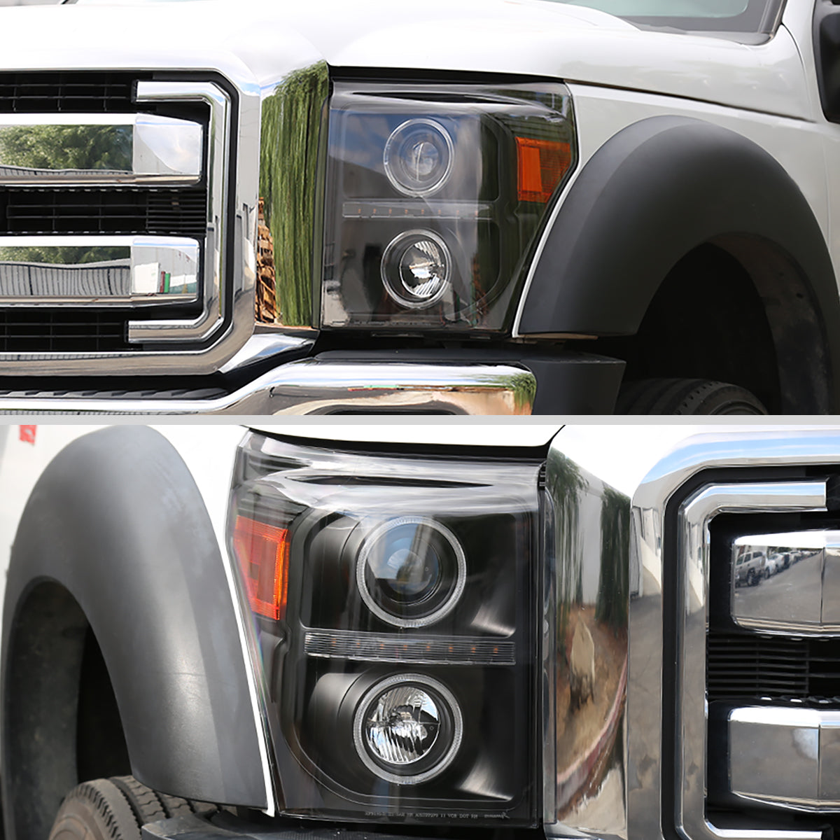 2011-2016 F-250 F-350 F-450 F-550 Dual Halo Projector Headlights w/ LED Turn Signal Lights (Matte Black Housing/Clear Lens)