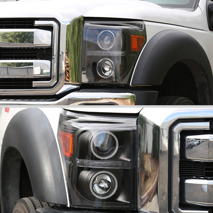 2011-2016 F-250 F-350 F-450 F-550 Dual Halo Projector Headlights w/ LED Turn Signal Lights (Matte Black Housing/Clear Lens)