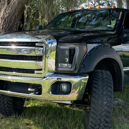 2011-2016 F-250/F-350/F-450/F-550 Super Duty LED C-Bar Projector Headlights (Matte Black Housing/Clear Lens)