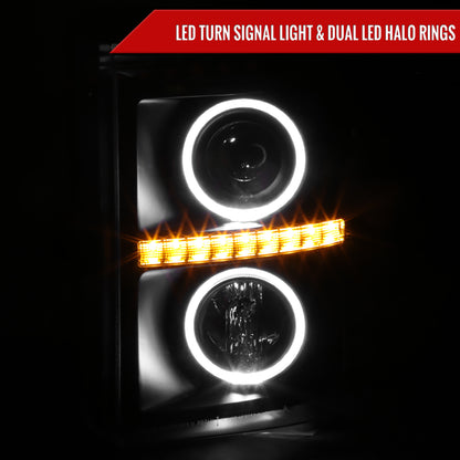 2011-2016 F-250 F-350 F-450 F-550 Dual Halo Projector Headlights w/ LED Turn Signal Lights (Black Housing/Smoked Lens)