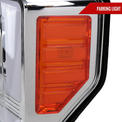 2017-2019 Ford F-250 F-350 F-450 F-550 LED C-Bar Projector Headlights w/ Switchback Sequential Turn Signals (Chrome Housing/Clear Lens)