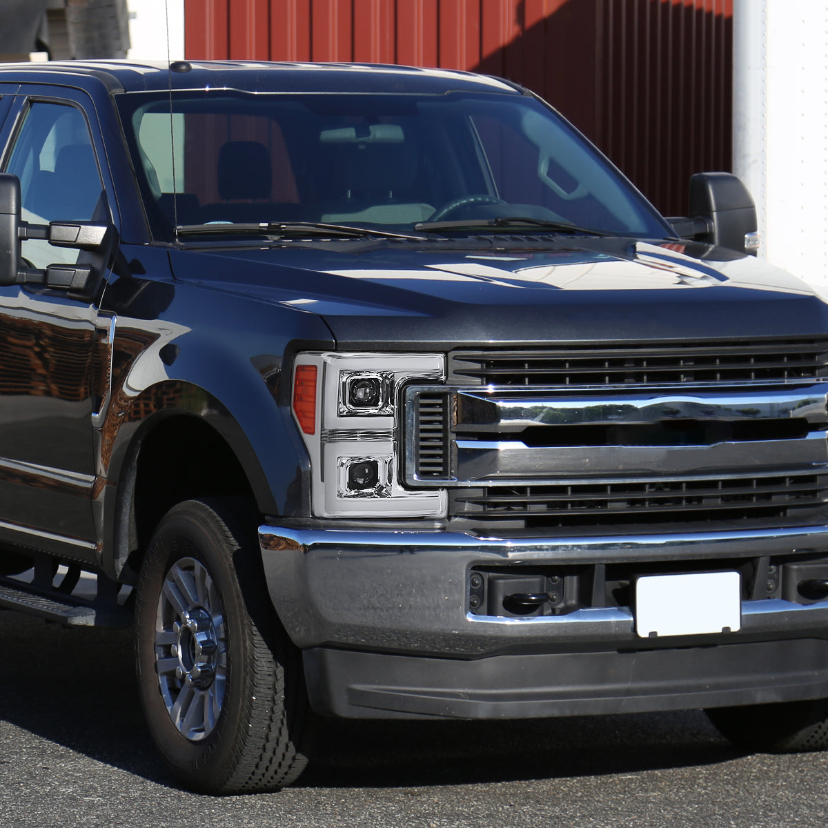 2017-2019 Ford F-250 F-350 F-450 F-550 LED C-Bar Projector Headlights w/ Switchback Sequential Turn Signals (Chrome Housing/Clear Lens)