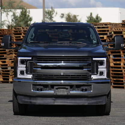 2017-2019 Ford F-250 F-350 F-450 F-550 LED C-Bar Projector Headlights w/ Switchback Sequential Turn Signals (Chrome Housing/Clear Lens)