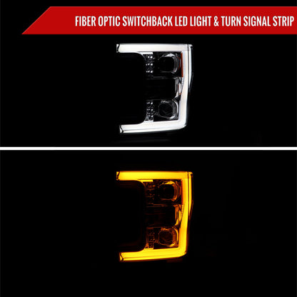 2017-2019 Ford F-250 F-350 F-450 F-550 Switchback LED C-Bar Projector Headlights (Chrome Housing/Clear Lens)