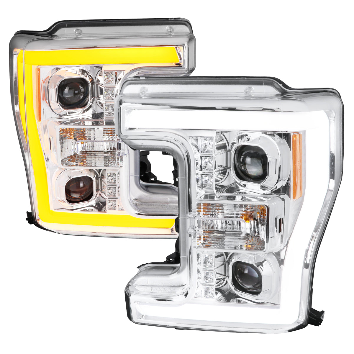 2017-2019 Ford F-250 F-350 F-450 F-550 Switchback LED C-Bar Projector Headlights (Chrome Housing/Clear Lens)