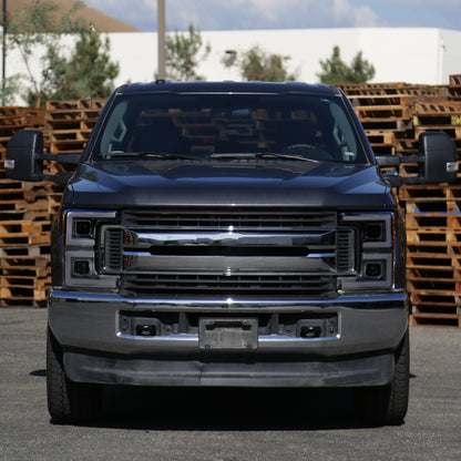 2017-2019 Ford F-250 F-350 F-450 F-550 LED C-Bar Projector Headlights w/ Switchback Sequential Turn Signals (Chrome Housing/Smoked Lens)