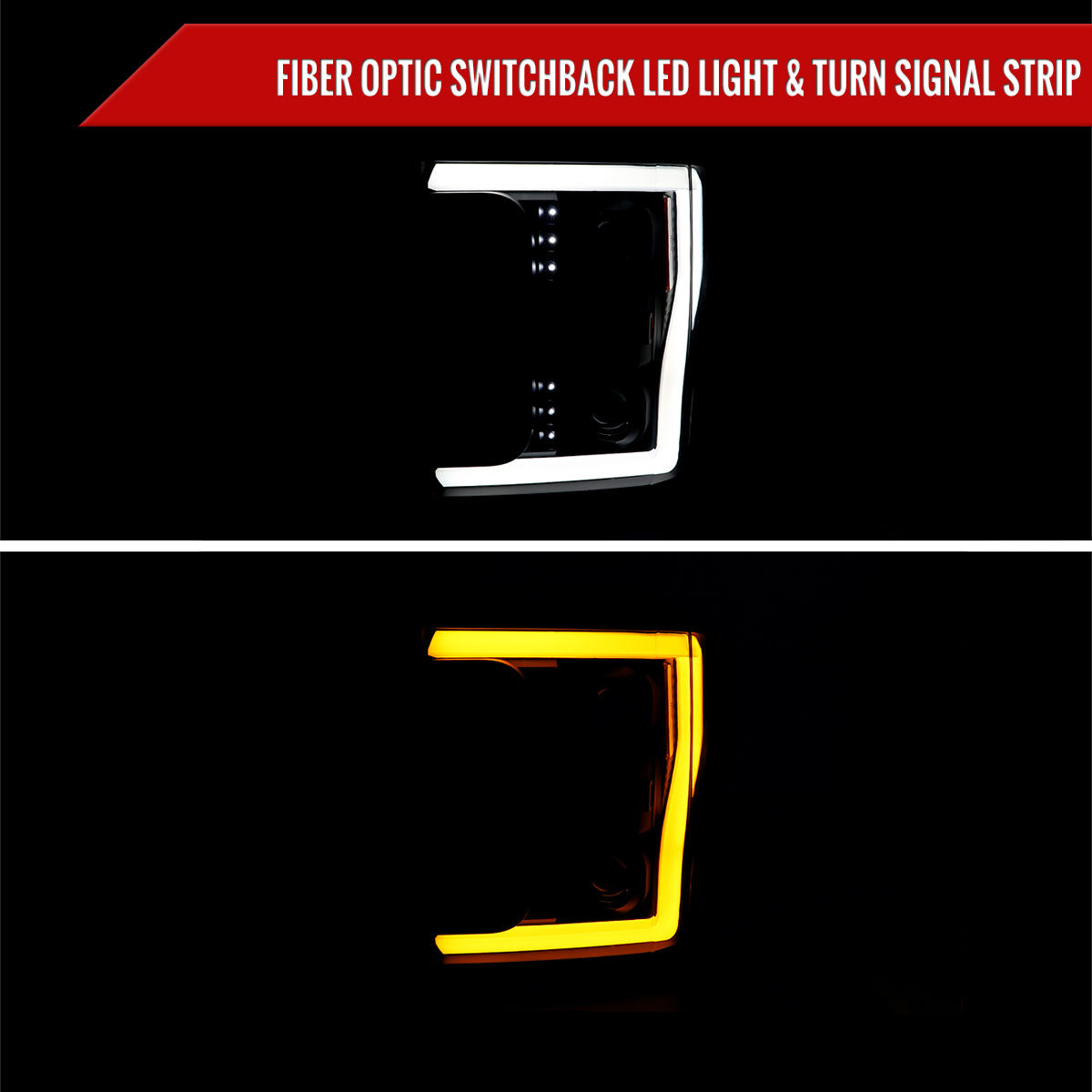 2017-2019 Ford F-250 F-350 F-450 F-550 Switchback LED C-Bar Projector Headlights (Matte Black Housing/Clear Lens)