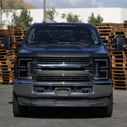 2017-2019 Ford F-250 F-350 F-450 F-550 LED C-Bar Projector Headlights w/ Switchback Sequential Turn Signals (Glossy Black Housing/Smoked Lens)