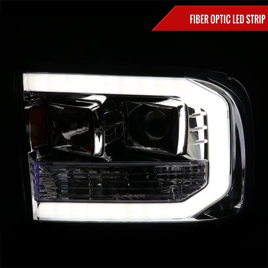 1999-2004 Ford F-250/F-350/F-450/F-550 /2000-2004 Ford Excursion LED Bar Projector Headlights (Chrome Housing/Clear Lens)