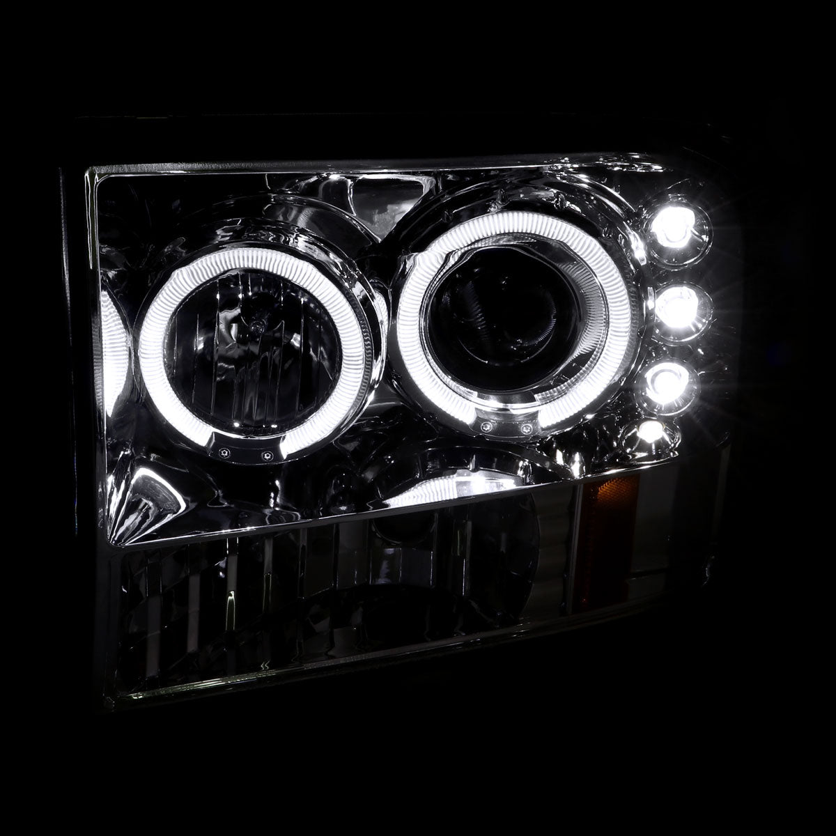 1999-2004 Ford Excursion F-250 F-350 F-450 F-550 Dual Halo Projector Headlights (Chrome Housing/Clear Lens)