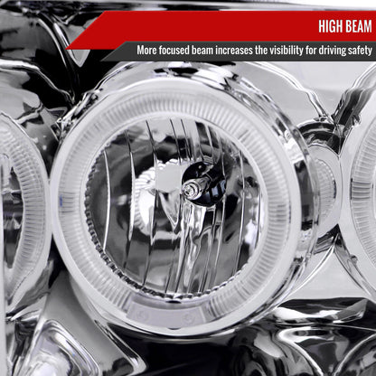 1999-2004 Ford Excursion F-250 F-350 F-450 F-550 Dual Halo Projector Headlights (Chrome Housing/Clear Lens)