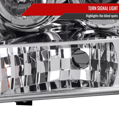 1999-2004 Ford Excursion F-250 F-350 F-450 F-550 Dual Halo Projector Headlights (Chrome Housing/Clear Lens)