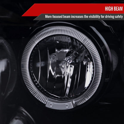 1999-2004 Ford Excursion F-250 F-350 F-450 F-550 Dual Halo Projector Headlights (Glossy Black/Smoked Lens)
