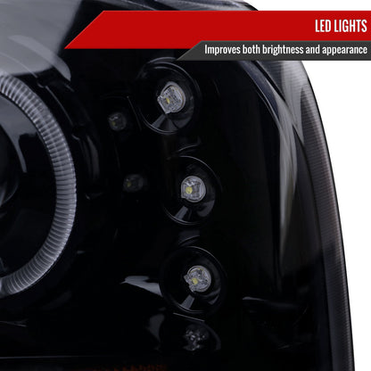 1999-2004 Ford Excursion F-250 F-350 F-450 F-550 Dual Halo Projector Headlights (Glossy Black/Smoked Lens)
