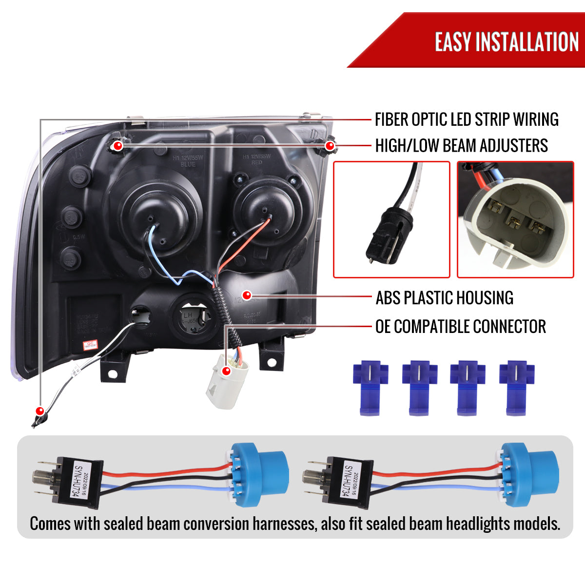 1999-2004 Ford F-250/F-350/F-450/F-550 /2000-2004 Ford Excursion LED Bar Projector Headlights (Matte Black Housing/Clear Lens)