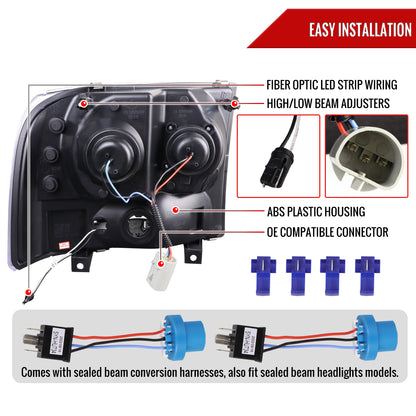 1999-2004 Ford F-250/F-350/F-450/F-550 /2000-2004 Ford Excursion LED Bar Projector Headlights (Matte Black Housing/Clear Lens)