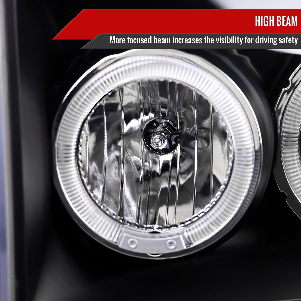 1999-2004 Ford Excursion F-250 F-350 F-450 F-550 Dual Halo Projector Headlights (Matte Black Housing/Clear Lens)