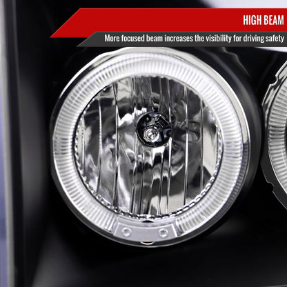 1999-2004 Ford Excursion F-250 F-350 F-450 F-550 Dual Halo Projector Headlights (Matte Black Housing/Clear Lens)