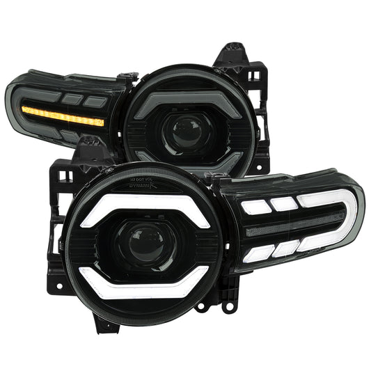 2007-2014 Toyota FJ Cruiser Switchback Sequential Turn Signal Animated LED Bar Projector Headlights (Matte Black Housing/Smoked Lens)