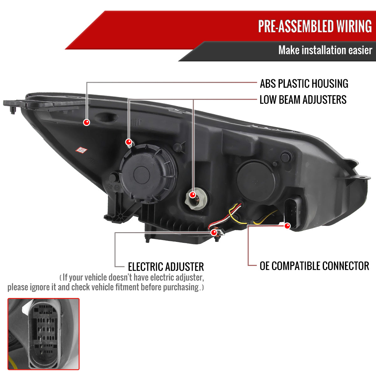 2012-2014 Ford Focus Projector Headlights w/ LED Light Strip & LED Turn Signal Lights (Chrome Housing/Clear Lens)